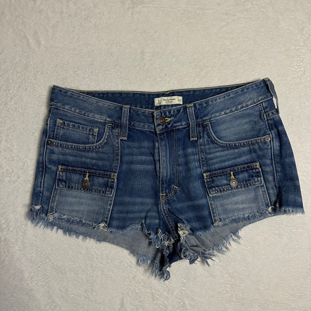 Abercrombie & Fitch Womens Size 8 Blue Denim Cargo Cut Off Shorts Low Rise W29